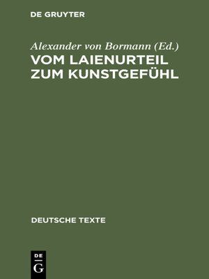 cover image of Vom Laienurteil zum Kunstgefühl